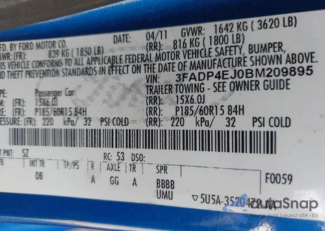 2011 Ford Fiesta Se из США, поврежденный, VIN 3FADP4EJ0BM209895